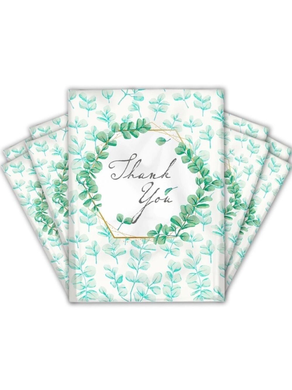 25 10X13 Poly Mailers Green Laurel Thank You Flat Shipping Envelopes - Picture 2 of 12